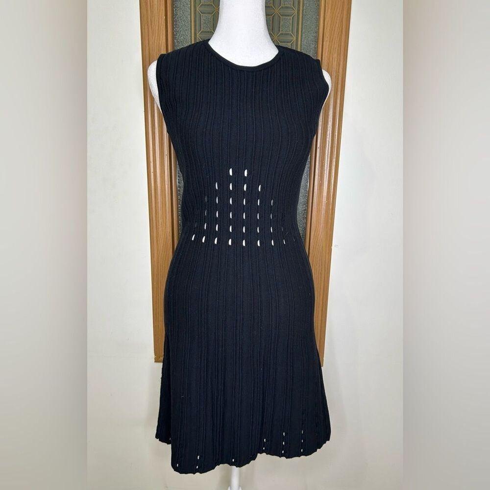 Tanya Taylor Ribbed Fitted Fit and Flare Black XS Sleeveless Dress Cut Out